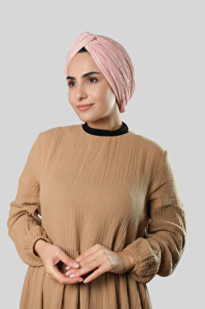 Pudra Çapraz Büzgülü Piliseli Tesettür Bone Fukuro Kendinden Desenli 2316_06