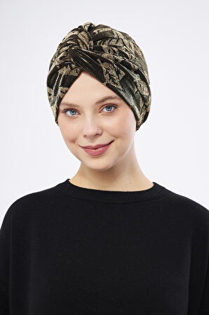 Siyah Simli Büzgülü Tesettür Bone Jakar Çiçek Desenli 2317_01