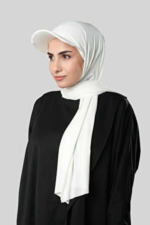 Krem Pratik Hazır Geçmeli Şapkalı Tesettür Şal Sandy Düz 3008_40