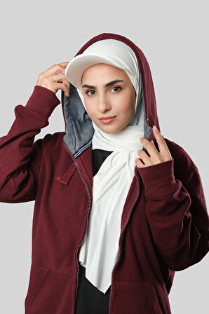 Krem Pratik Hazır Geçmeli Şapkalı Tesettür Şal Sandy Düz 3008_40