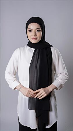 Siyah Pratik Hazır Geçmeli Şal Şifon Kumaş Hijab Bone 3009_01