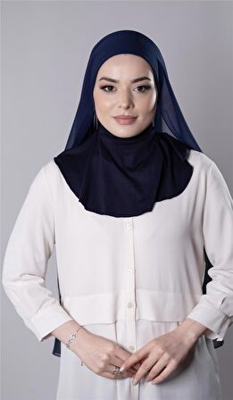Lacivert Pratik Hazır Geçmeli Şal Şifon Kumaş Hijab Bone 3009_02