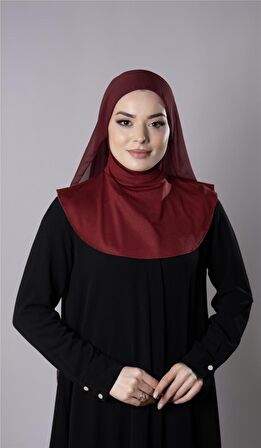 Bordo Pratik Hazır Geçmeli Şal Şifon Kumaş Hijab Bone 3009_16