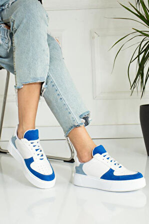 Sax Mavi Bebe Mavi  Düz Hafif Dikişli Taban Bağcıklı Günlük Ortapedik İç Taban Kadın Sneaker
