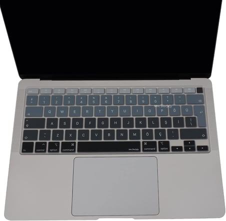 Türkçe Q Klavye Koruyucu MacBook Air A1932 A2179 A2337 M1 Uyumlu | UK ISO Ters L Enter | Ultra İnce Silikon Keyboard Cover Siyah Gri