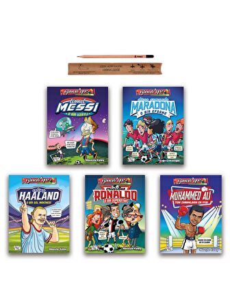 Eğlenceli Bilgi Messi - Maradona - Haaland - Ronaldo - Muhammed Ali - Eğlenceli Spor Seti 5 Kitap