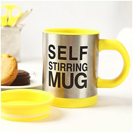 Kişiye Özel Kendini Karıştıran Mikser Kupa Termos Bardak Sarıi - Self Stirring Mug