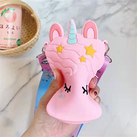 Unicorn Tasarım Silikon Omuz Askılı Çanta Pembe