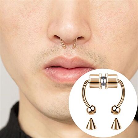 Unisex Mıknatıslı Fake Septum Piercing Gold