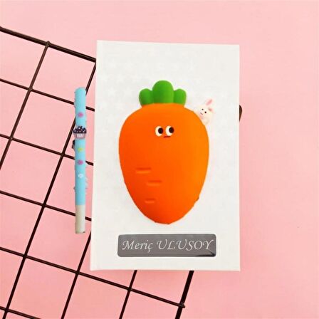 Kişiye Özel Sevimli Havuç Squishy Defter  kokulu Kalem Jel Kalem