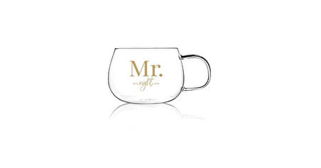 Mr.right (ERKEK HAKLI) Model Kulplu Borosilikat Cam Bardak Kupa 400ml