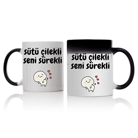 Sütü Çilekli Seni Sürekli Tasarımlı Sihirli Kupa Bardak