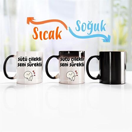 Sütü Çilekli Seni Sürekli Tasarımlı Sihirli Kupa Bardak