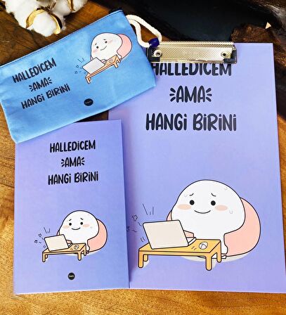 Halledicem Ama Hangi Birini Tasarımlı Sekreterlik Defter Ve Kalemlik Kırtasiye Seti