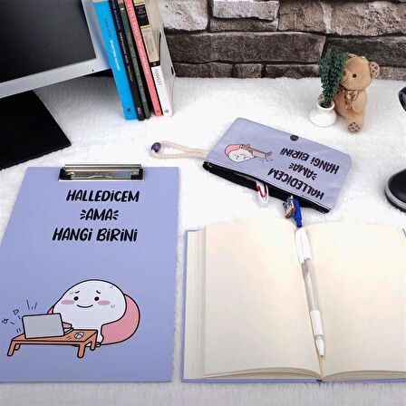 Halledicem Ama Hangi Birini Tasarımlı Sekreterlik Defter Ve Kalemlik Kırtasiye Seti