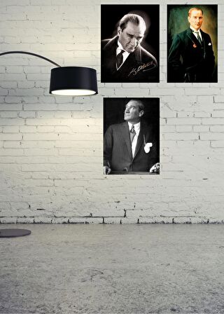 Mustafa Kemal Atatürk Ahşap Retro Vintage Poster 3 lü Set