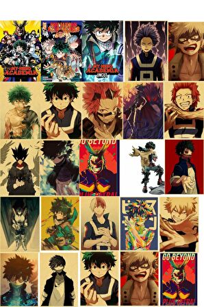 Boku no Hero Academia  - Anime Duvar Retro Poster 34 Adet -10cm*15cm