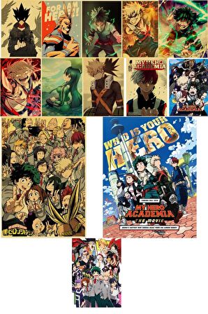 Boku no Hero Academia  - Anime Duvar Retro Poster 34 Adet -10cm*15cm