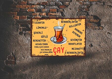 Çay Retro Ahşap Poster  28 x 20