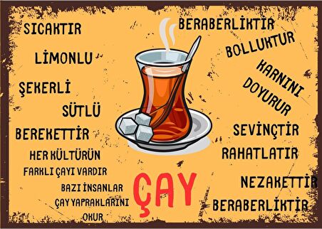 Çay Retro Ahşap Poster  28 x 20