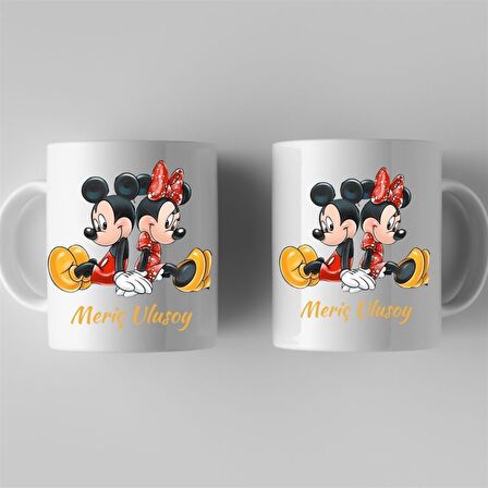 Mickey Mouse Minnie Mouse Mini Fare Baskılı Beyaz Kupa Bardak