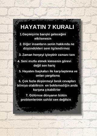 Hayatın 7 Kuralı Tasarımlı Ahşap Duvar Posteri 28 x 20 cm