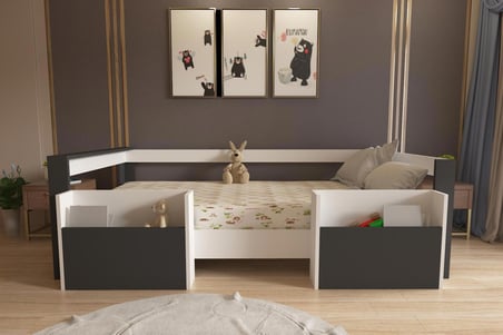 Ninnimo 90x190 Yatak Uyumlu Beyaz  Antrasit Montessori Cepli Karyola- M1-14