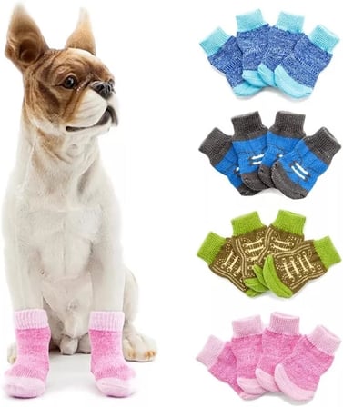 Patibon Kaymaz Tabanlı Ayarlanabilir Köpek Çorabı - Pati Koruyucu Sevimli Desenli Çorap Seti Mavi-Lacivert L Beden