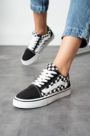 Dama Desenli Siyah Beyaz Günlük Unisex (Kadın/Erkek) Sneaker