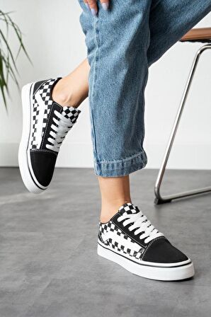 Dama Desenli Siyah Beyaz Günlük Unisex (Kadın/Erkek) Sneaker