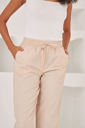 GEOMETRİK DESENLİ RAHAT KALIP KUMAŞ PANTOLON