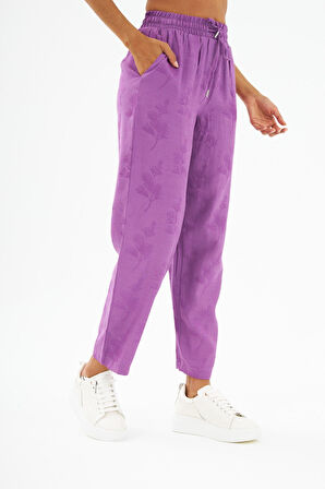 Jakarlı Kumaş Çiçek Desenli Rahat Kalıp Pantolon