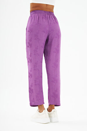 Jakarlı Kumaş Çiçek Desenli Rahat Kalıp Pantolon