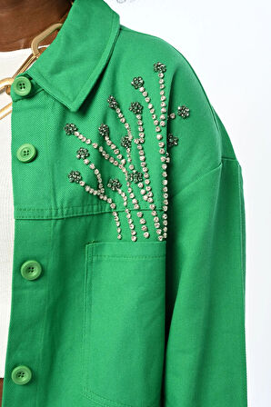 KADIN ROBASI TAŞ İŞLEMELİ ÇİFT CEPLİ GABARDİN CEKET