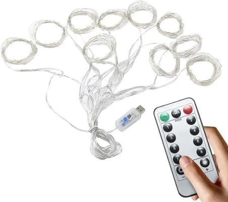 Kumandalı Peri Tel LED Aydınlatma 300 LEDLİ Perde Işık 10 Saçaklı 3x3 Metre Dekoratif Duvar Işığı Parti Ve Yılbaşı Süsü USB Kablolu