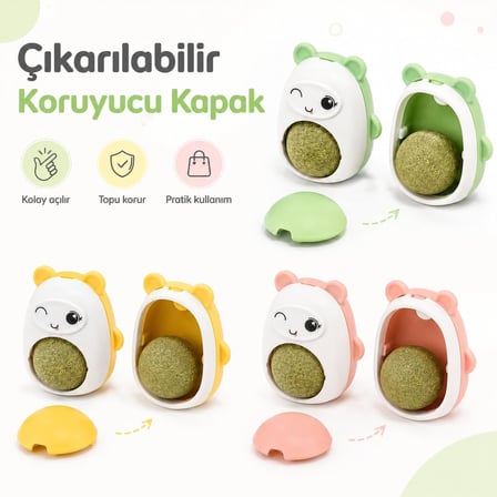 SOGUD Kedi Nanesi Oyuncağı - Duvara Yapışan 360° Dönen Catnip Topu - Kapaklı Kedi Otu Yalama Topu - Sevimli Hayvan Tasarımlı İnteraktif Kedi Oyuncağı - STOK DURUMUNA GÖRE RENK GÖNDERİLİR