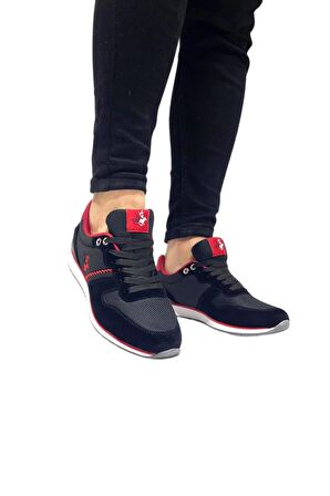 Erkek Günlük Casual Sneaker Ayakkabı Siyah-Kırmızı Leona