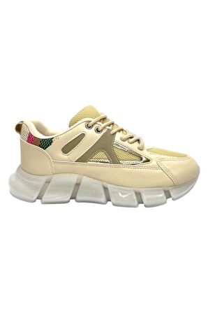 Şeffaf Yüksek Taban Kadın Sneaker Spor Ayakkabı Bej