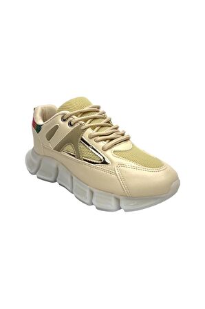 Şeffaf Yüksek Taban Kadın Sneaker Spor Ayakkabı Bej