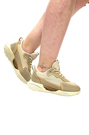 Yüksek Taban Kadın Spor Ayakkabı Sneaker Bej