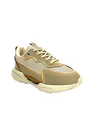 Yüksek Taban Kadın Spor Ayakkabı Sneaker Bej