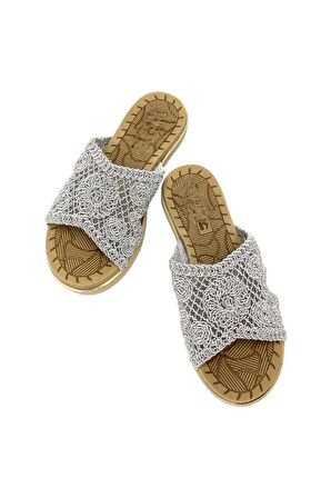 Kadın Gri Örgülü Günlük Rahat Terlik