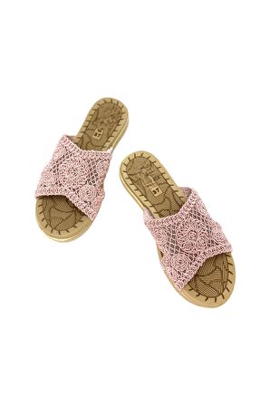 Kadın Pudra Örgülü Günlük Rahat Terlik