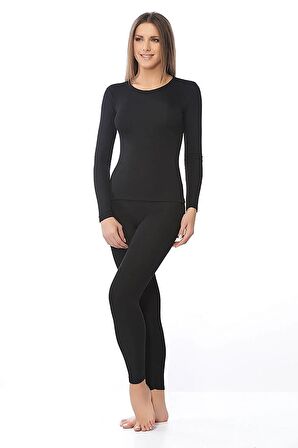 Kadın Kışlık Termal Sıcak Tutan Tayt Fanila Takım Set Siyah