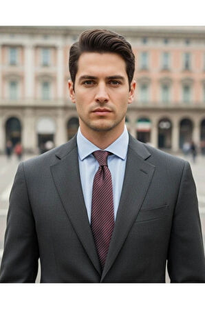 Bordo Gri Çizgili 7 Cm Genişliğinde Ince Kravat Erkek