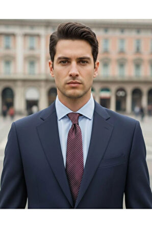 Bordo Gri Çizgili 7 Cm Genişliğinde Ince Kravat Erkek