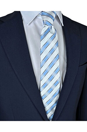 Ekose Desenli 7 Cm Genişliğinde Mavi Renkli Ince Kravat