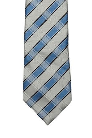 Ekose Desenli 7 Cm Genişliğinde Mavi Renkli Ince Kravat