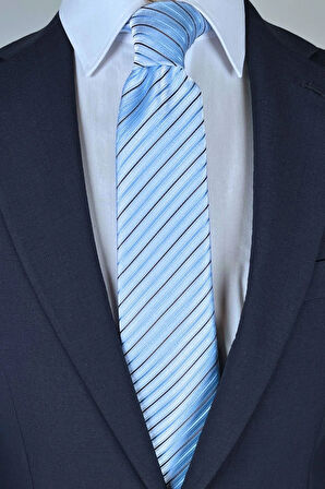Açık Mavi Çizgili 8 Cm Genişliğinde Klasik Kravat