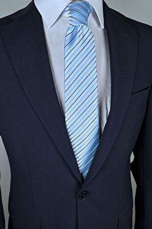 Açık Mavi Çizgili 8 Cm Genişliğinde Klasik Kravat